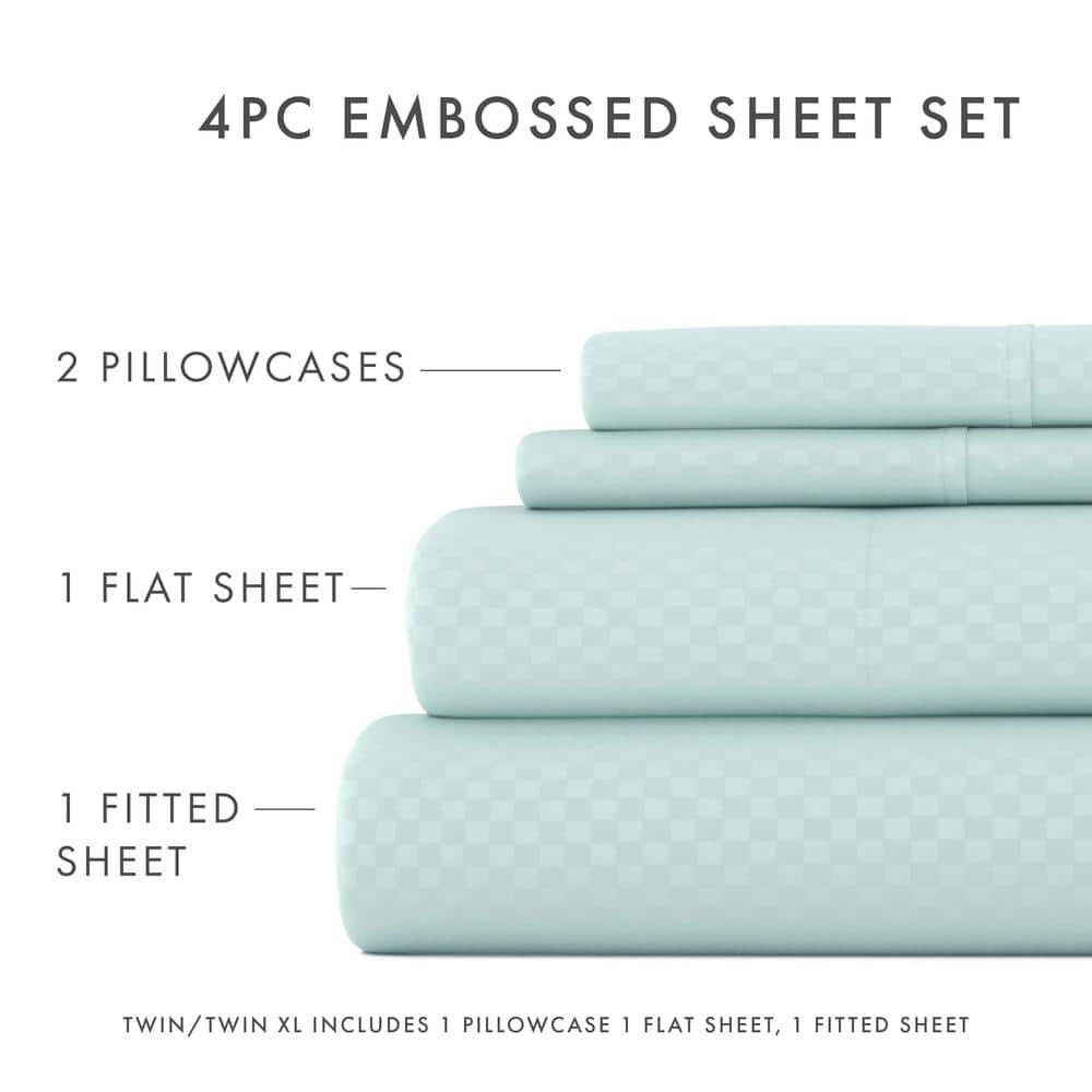 Aqua Embossed Microfiber California King Sheet Set