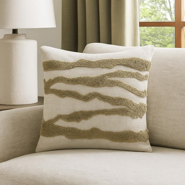 Poll Wheat Green and Ivory Duck Feather 22 in. x 22 in. Accent Throw Pillow