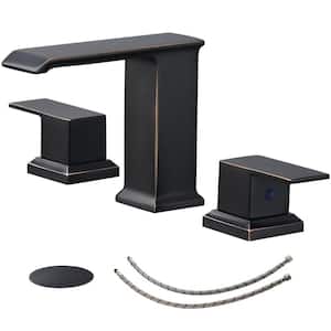 8 in. Widespread Double Handle Bathroom Sink Faucet 3 Hole Brass Waterfall Tap with Drain Kit in Oil Rubbed Bronze