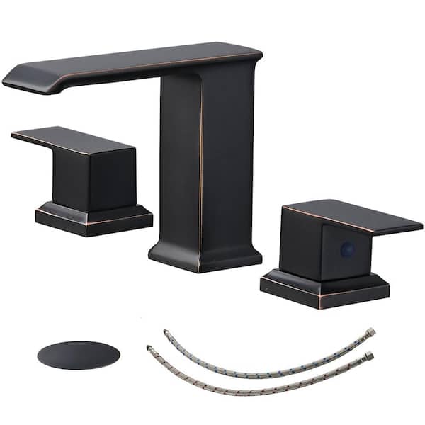 FLG 8 in. Widespread Double Handle Bathroom Sink Faucet 3 Hole Brass Waterfall Tap with Drain Kit in Oil Rubbed Bronze
