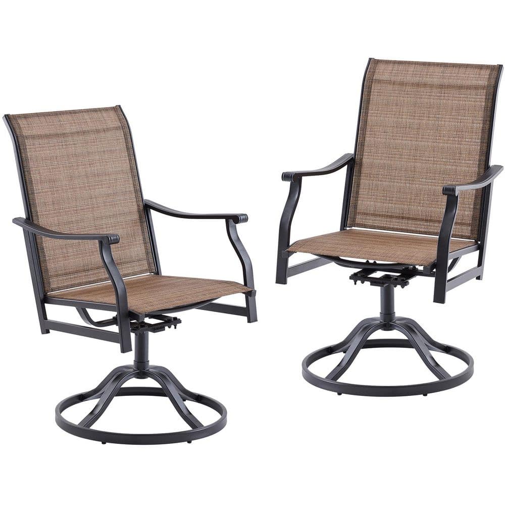 Black Steel Outdoor Dining Chair 360° Swivel in Brown for Backyard, Poolside, Garden Set of 2 price history on PriceWatchPro