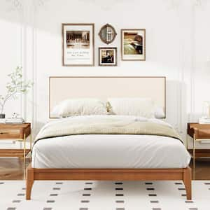 Brown Bamboo Frame Queen Platform Bed with Bamboo Frame Upholstered Adjustable Headboard