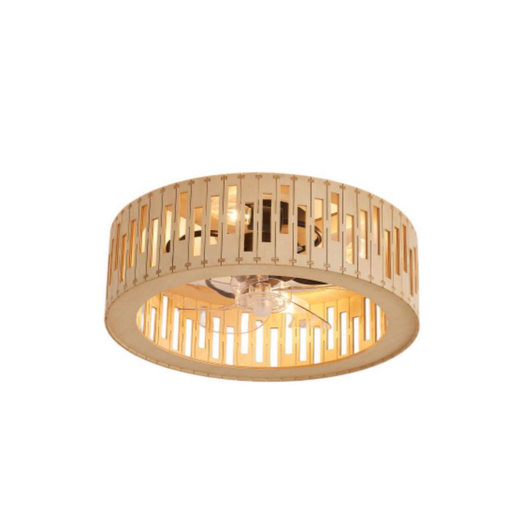 20 in. Natural Wood Style Caged Flush Mount Ceiling Fan with Light, Wood Texture Fandelier with Remote price history on PriceWatchPro