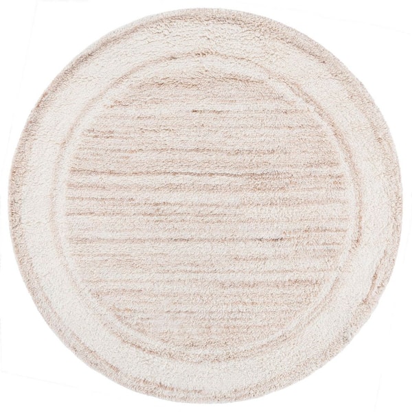 Vermont 6 ft. x 6 ft. Beige/Ivory Double Border Solid Round Area Rug