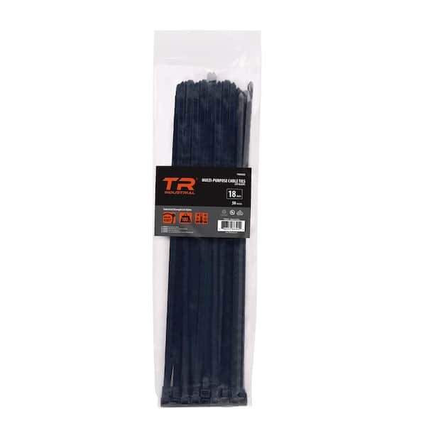 TR Industrial 18 in. Multi-Purpose UV Cable Ties Set in Black (50-Pack)