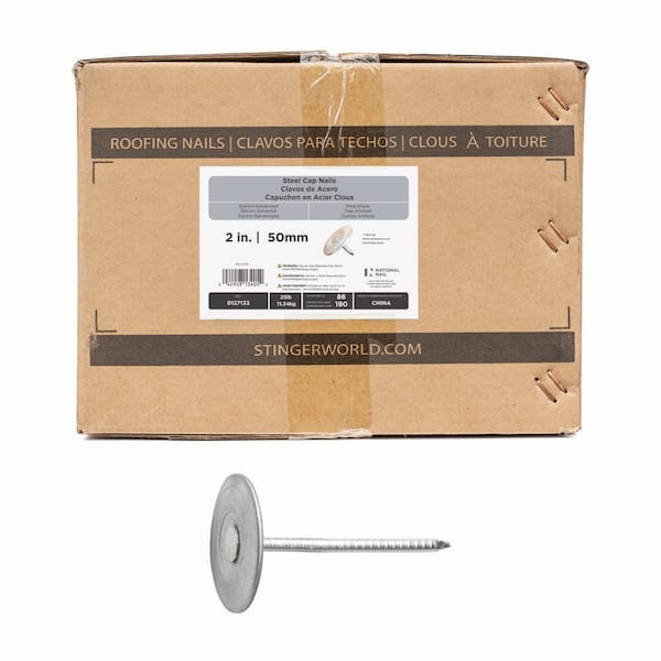 2 in. x 12-Gauge Electrogalvanized Ring Shank Steel Cap Roofing Nail 25 lbs. Box