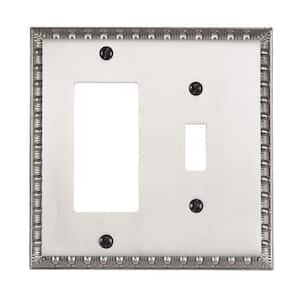 Antiquity 2 Gang 1-Toggle and 1-Rocker Metal Wall Plate - Antique Nickel