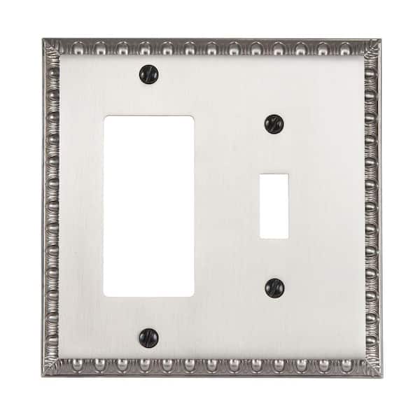 AMERELLE Antiquity 2 Gang 1-Toggle and 1-Rocker Metal Wall Plate - Antique Nickel