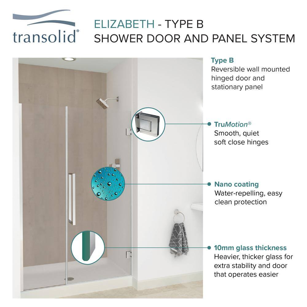 Elizabeth 54" x 76" Frameless Clear Glass Shower Door with Stainless Steel Finish