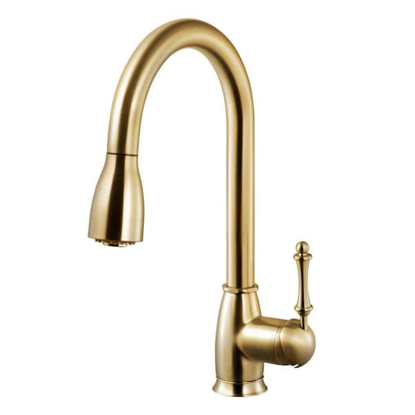 HOUZER Camden Single-Handle Pull Down Sprayer Kitchen Faucet with CeraDox Technology in Brushed Brass