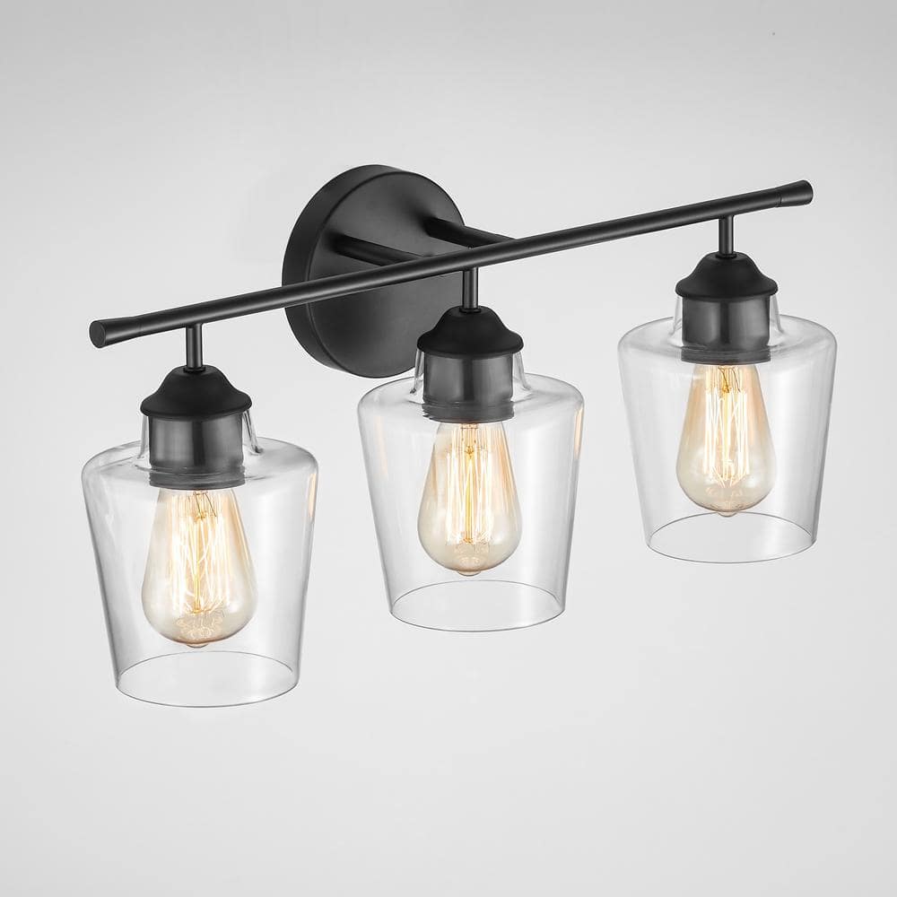 Atish Matte Black 3-Light Bathroom Vanity Fixture with Clear Glass Shades