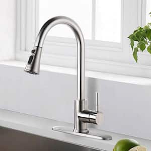 Single-Handle Pull-Down Sprayer Kitchen Faucet Stainless Steel with Swivel Spout in Brushed Nickel
