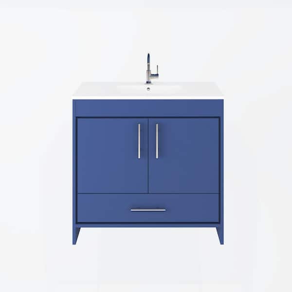 VOLPA USA AMERICAN CRAFTED VANITIES Pacific 36 in. W x 18 in. D x 34 in. H Bath Vanity in Navy with White Ceramic Vanity Top with White Basin