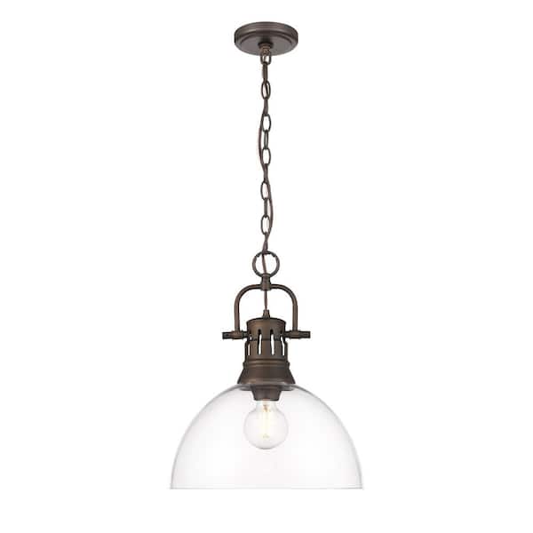 Duncan 100-Watt 1 Light Rubbed Bronze Shaded Pendant Light with Clear Glass Shade, No Bulbs Included