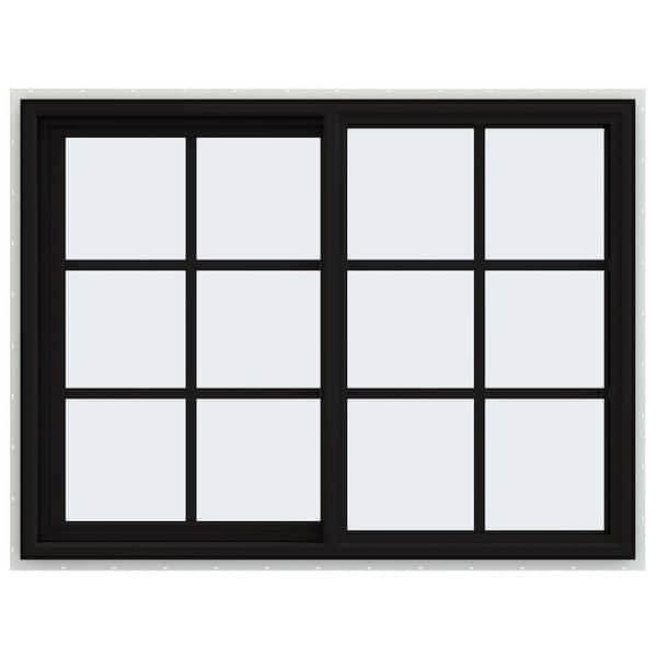 48 in. x 36 in. V-4500 Series Black Exterior/White Interior FiniShield Vinyl Left-Handed Sliding Window w/Colonial Grids