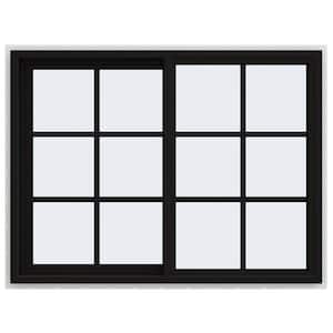 48 in. x 36 in. V-4500 Series Black Exterior/White Interior FiniShield Vinyl Left-Handed Sliding Window w/Colonial Grids