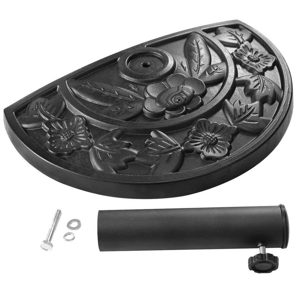 Black Ornate Concrete Half Round Umbrella Base, 20 Inch