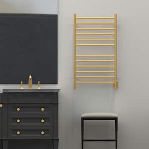 Radiant Large Straight 12-Bar Combo Plug-in and Hardwired Electric Towel Warmer in Satin Brass
