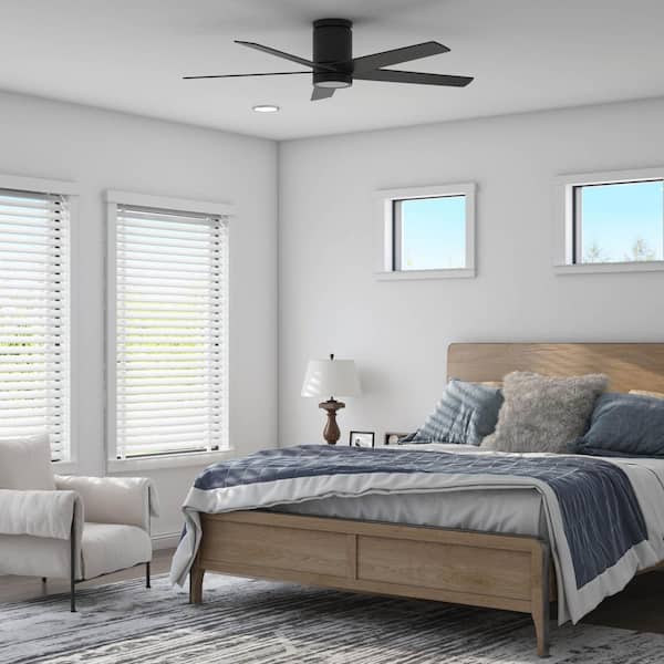 Graceshire 52 in. Matte Black Flush Mount Standard Color Changing LED Indoor Ceiling Fan with Remote Control