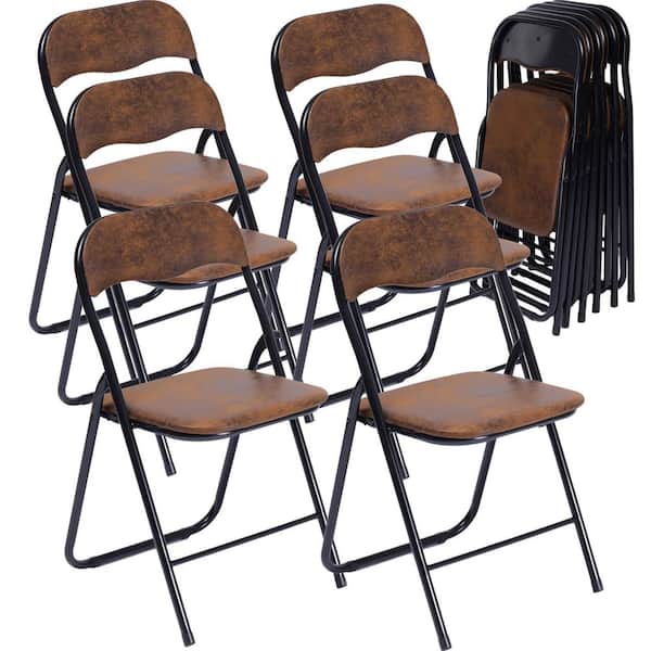 MAGOIU 14.9 in. Brown Faux Suede and Black Metal Utility Folding Chair with 250 lbs. Capacity (Set of 6)
