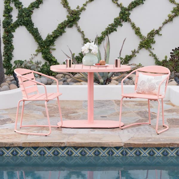 Unbranded 3-Piece Matte Coral Orange Contemporary Handcrafted Outdoor Furniture Patio Bistro Set for Patios, Gardens, Poolside
