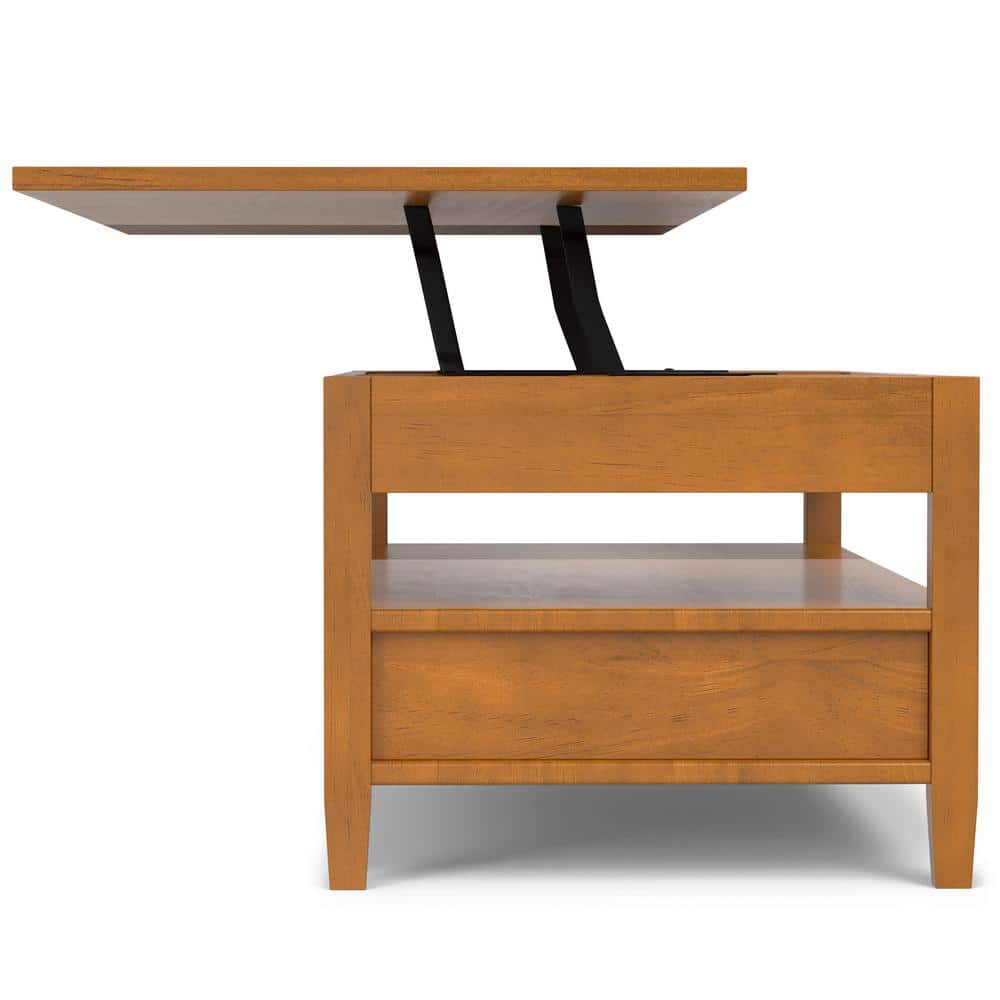 Light Golden Brown Solid Wood Lift-Top Coffee Table with Storage