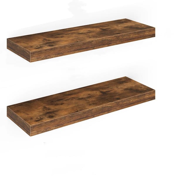 Unbranded 23.6 in. W x 8 in. D Rustic Brown ​Floating Decorative Wall Shelf for Home Storage, (Set of 2)