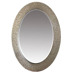 34.4 in. x 1 in. Accent Oval Framed Silver Wood Encased Beveled Wall Decor Mirror with Reeded Design