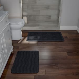 Black 20.25 in. x 32.25 in. Memory Foam 2-Piece Bath Mat Set