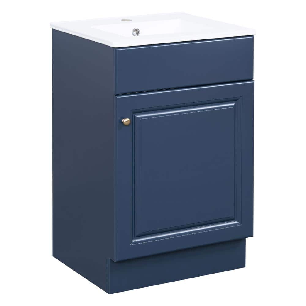 20 in. W Blue Freestanding Bath Vanity with White Ceramic Top Sink,Door Shelf and Adjustable Shelf price history on PriceWatchPro