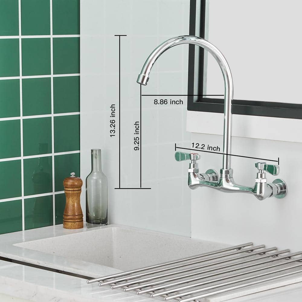 Polished Chrome Double Handle Wall Mount Kitchen Faucet