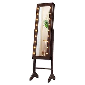 57 in. H x 14 in. W x 12.5 in. D 18-LED Lights Brown Full Length Mirror Jewelry Organizer Vanity Box