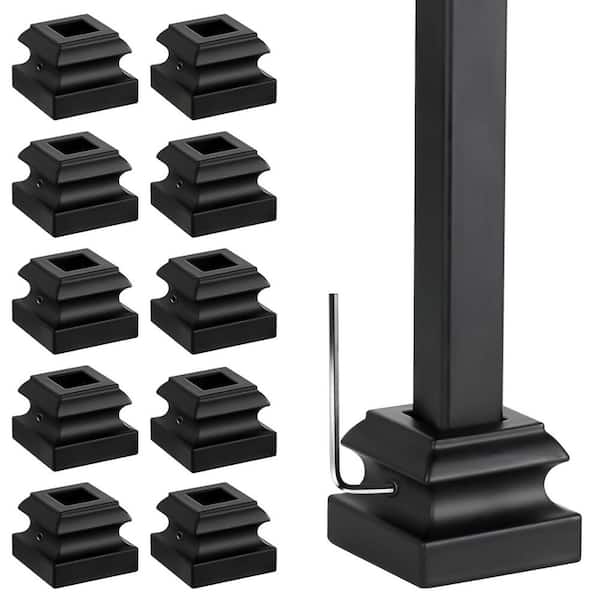 10-Pack Black Iron Baluster Shoes with Screws for 1/2 Square Stair Railing Kit, Durable and Easy to Install Iron