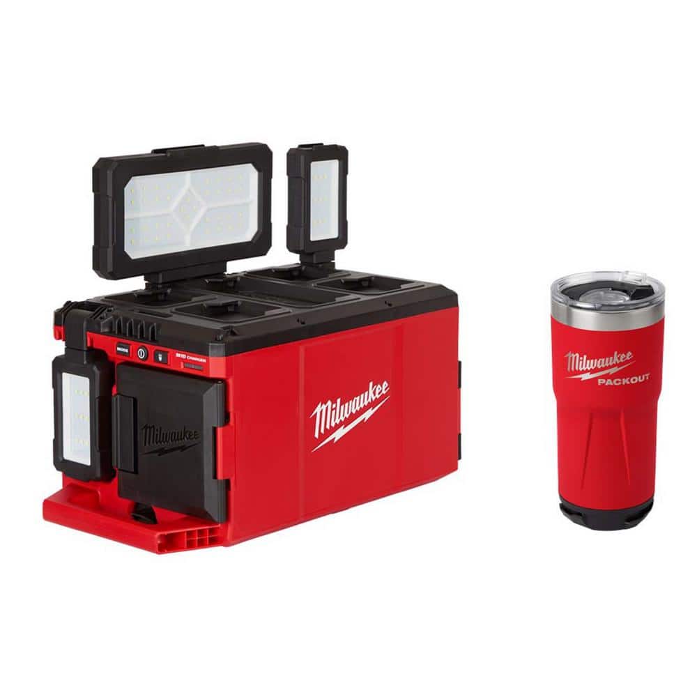 Milwaukee M18 18-Volt Lithium-Ion Cordless PACKOUT 3000 Lumens LED Light  with 20oz PACKOUT Tumbler 2357-20-48-22-8392R The Home Depot