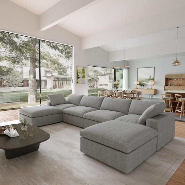 J&E Home 160.6 in. Square Arm Linen Modular 3-Piece Free Combination Modular Sectional Sofa in Gray