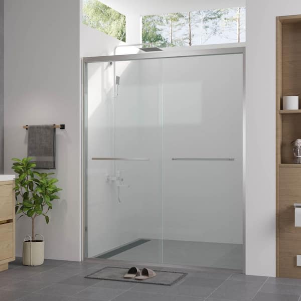 60 in. W x 74 in. H Double Sliding Aluminum Framed Shower Door in Chrome with Clear Tempered Glass