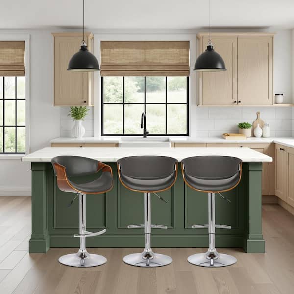 Butterfly 43 in. H Gray Low Back Metal Bar Stool with Faux Leather Seat (Set of 3)