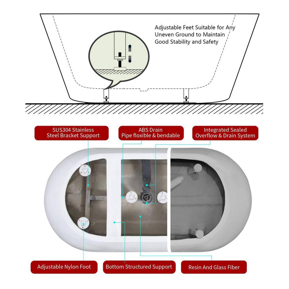 55'' White Acrylic Freestanding Single Slipper Bathtub