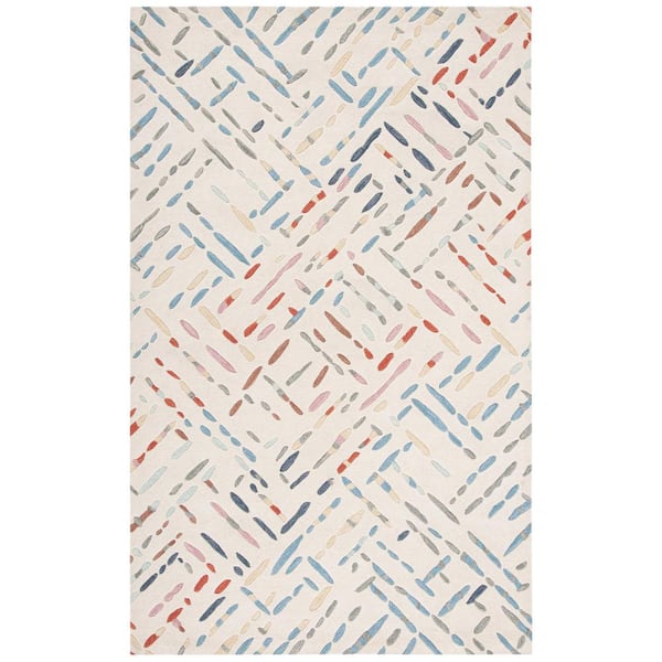 Metro 2 ft. x 3 ft. Ivory/Blue Geometric Maze Area Rug