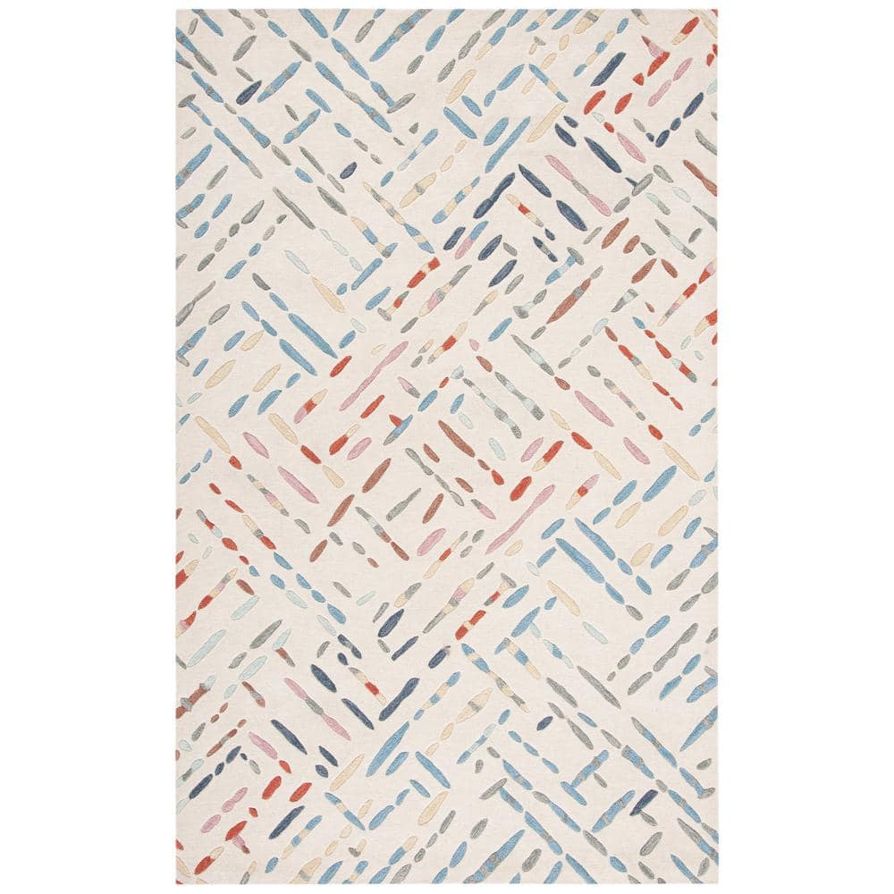 Ivory and Blue Hand-Tufted Wool 8' x 10' Area Rug