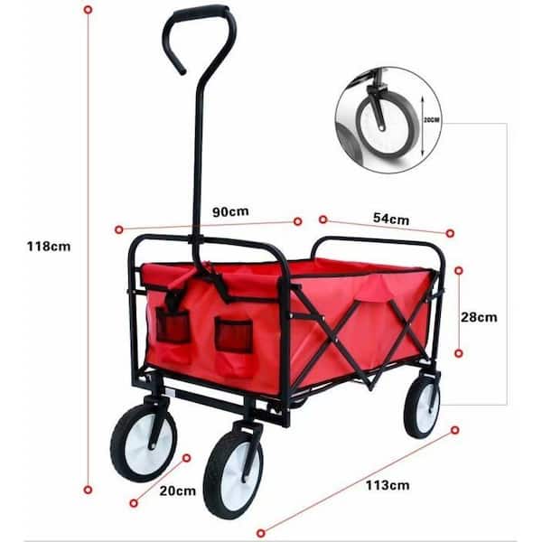 Folding Utility Wagon Garden Carts with Wheels Heavy Duty Wagon Shopping  Cart for Beach Sports Outdoor Camping Fishing BBQ (Red) 