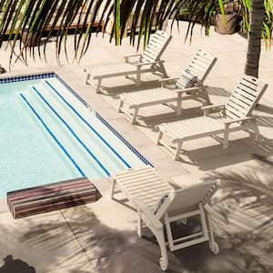 Hampton Sand Patio Plastic Outdoor Chaise Lounge Chair with Adjustable Backrest Pool Lounge Chair and Wheels Set of 4