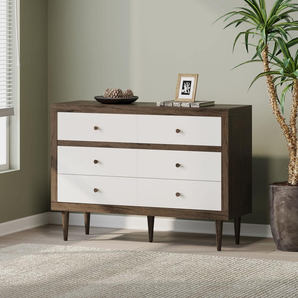 Noble House Fairhall 6-Drawer Walnut and White Double Dresser 110169 ...