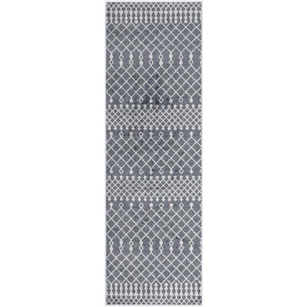 Nourison Astra Machine Washable Denim 2 ft. x 6 ft. Moroccan Transitional Runner Area Rug