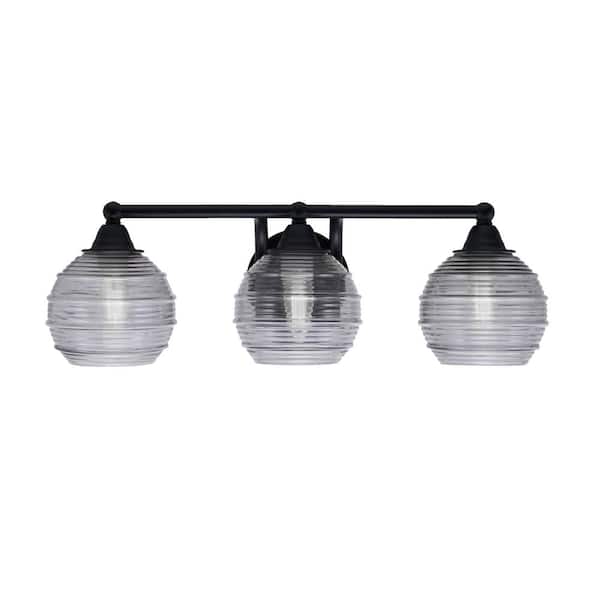 Unbranded Madison 8 in. 3-Light Bath Bar, Matte Black, Smoke Ribbed Glass Vanity Light