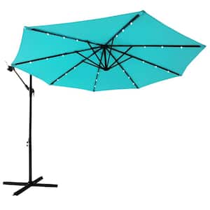 10 ft. Cantilever Iron Patio Offset Lighted Hanging Umbrella in Blue