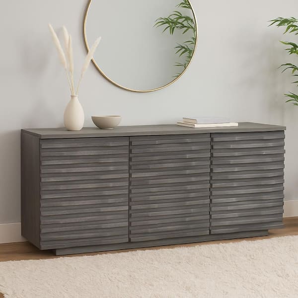 Tily Smoke Gray Wood Sideboard Buffet Cabinet with 3 Doors