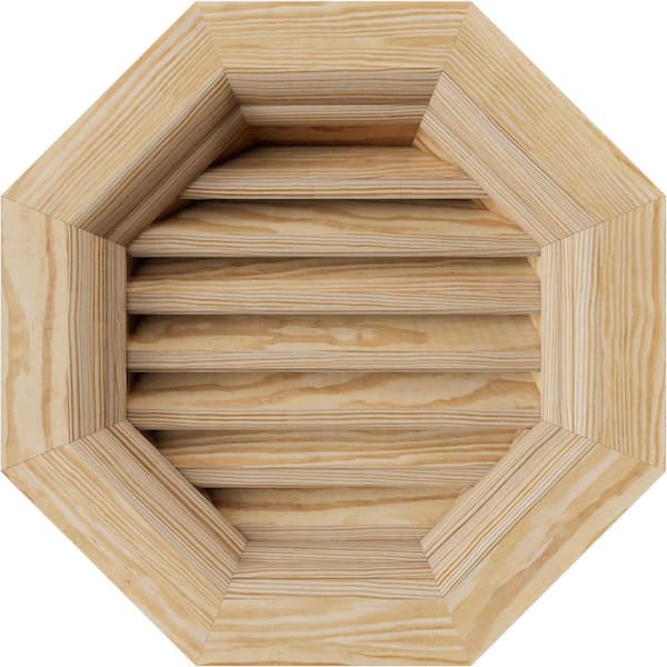 23" x 23" Octagon Unfinished Smooth Pine Wood Paintable Gable Louver Vent Functional