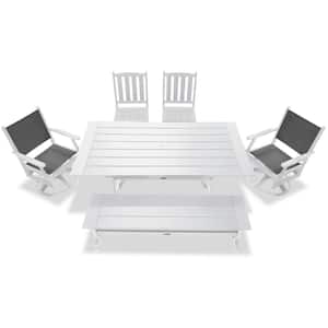Tuscany White 6-Piece HDPE Sling Swivel Retangle Outdoor Dining Set