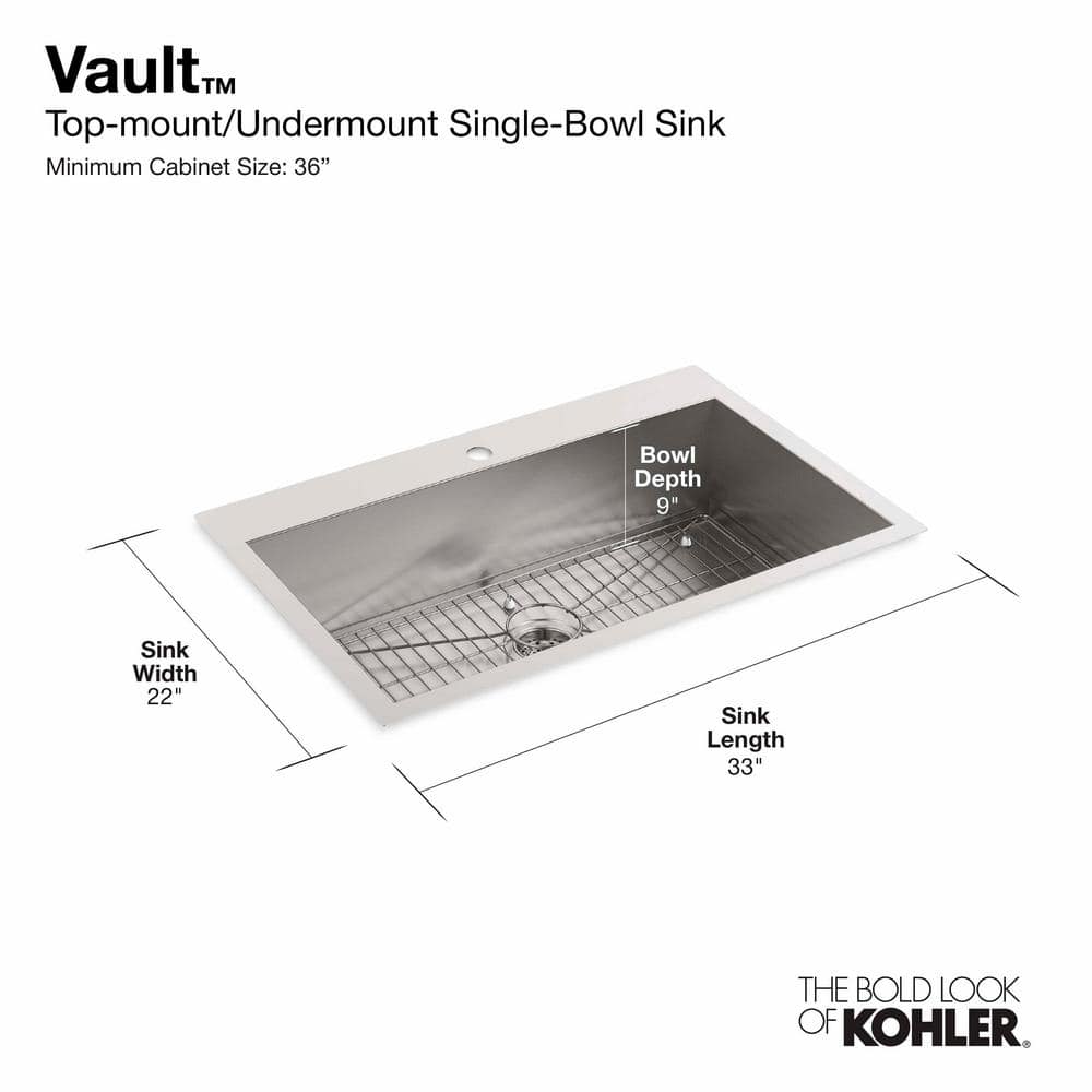 Vault 33" Stainless Steel Single Bowl Drop-in Kitchen Sink